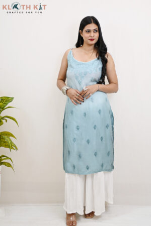 Sleeveless Chikankari Kurti (Green)