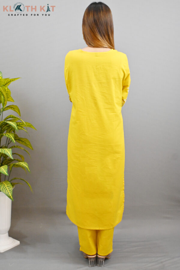 Kloth Kit Beautiful Embroidered Sleeve Kurti Pant Set (Yellow) - Image 6