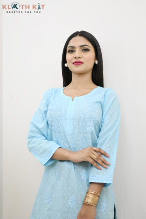 Mulmul Chikankari Kurti (Blue)