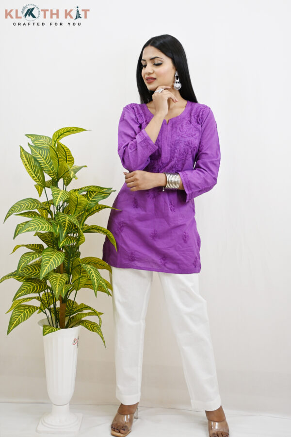 Mulmul Chikankari Kurti (Purple)