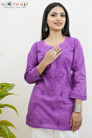 Mulmul Chikankari Kurti (Purple)