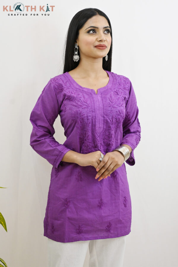 Mulmul Chikankari Kurti (Purple)