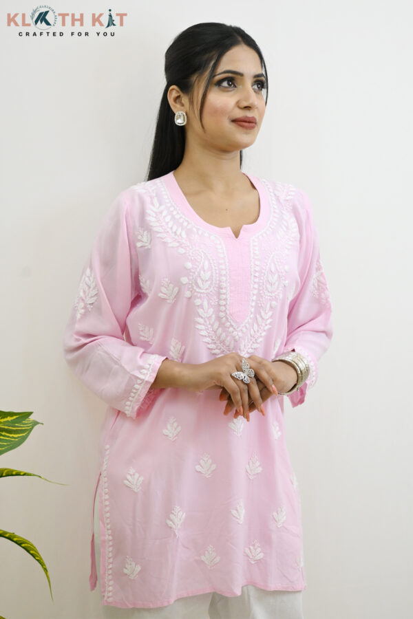 Modal Chikankari Kurti (Pink)