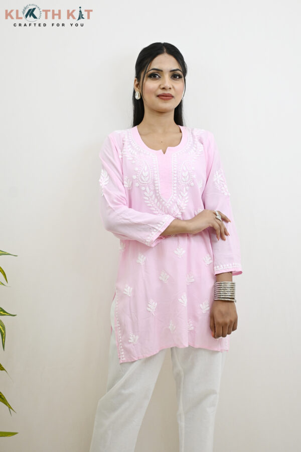 Modal Chikankari Kurti (Pink)