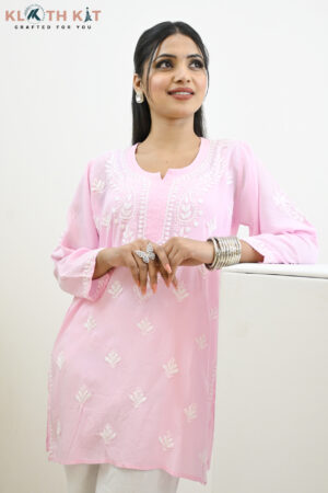 Modal Chikankari Kurti (Pink)