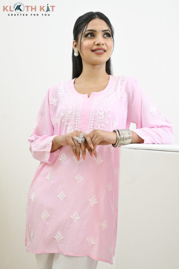 Modal Chikankari Kurti (Pink)