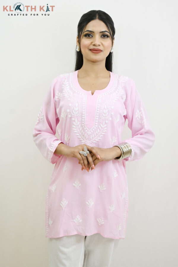 Modal Chikankari Kurti (Pink)