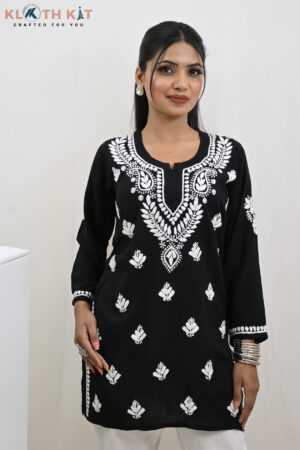 Modal Chikankari Kurti (Black)