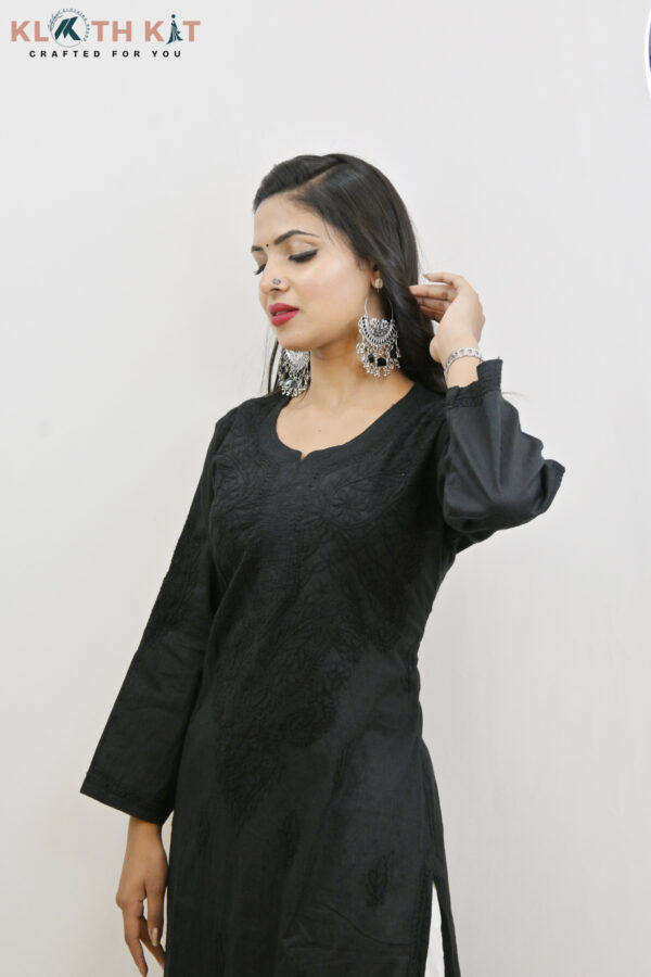 Kloth Kit Elegant Black Long Mulmul Chikankari Kurti - Image 3