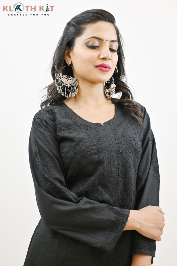 Kloth Kit Elegant Black Long Mulmul Chikankari Kurti - Image 7