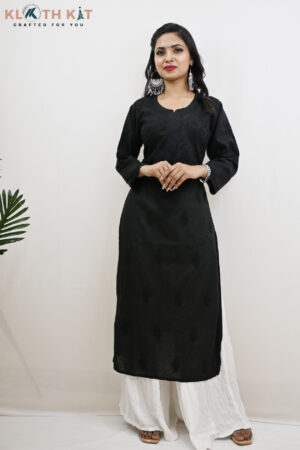 Kloth Kit Elegant Black Long Mulmul Chikankari Kurti