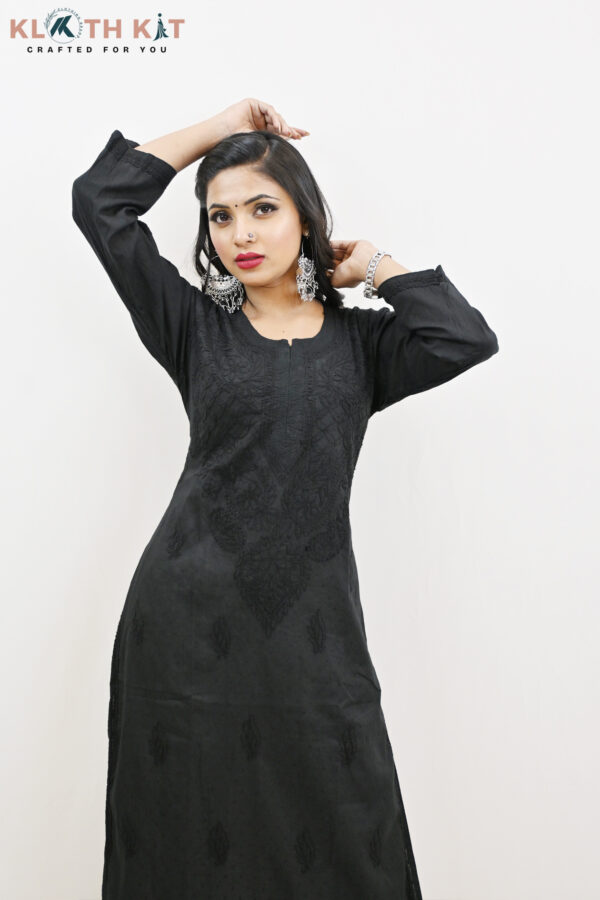Kloth Kit Elegant Black Long Mulmul Chikankari Kurti - Image 6