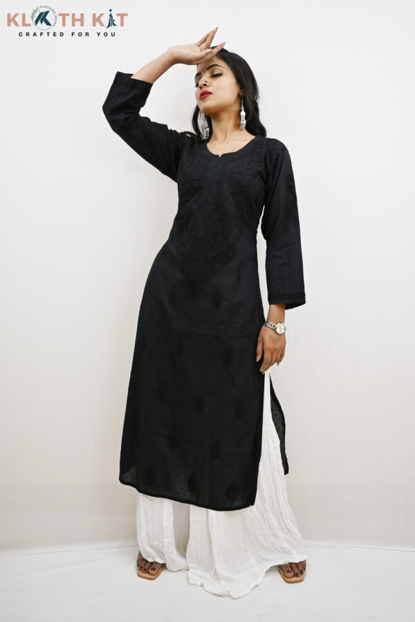 Kloth Kit Elegant Black Long Mulmul Chikankari Kurti - Image 5