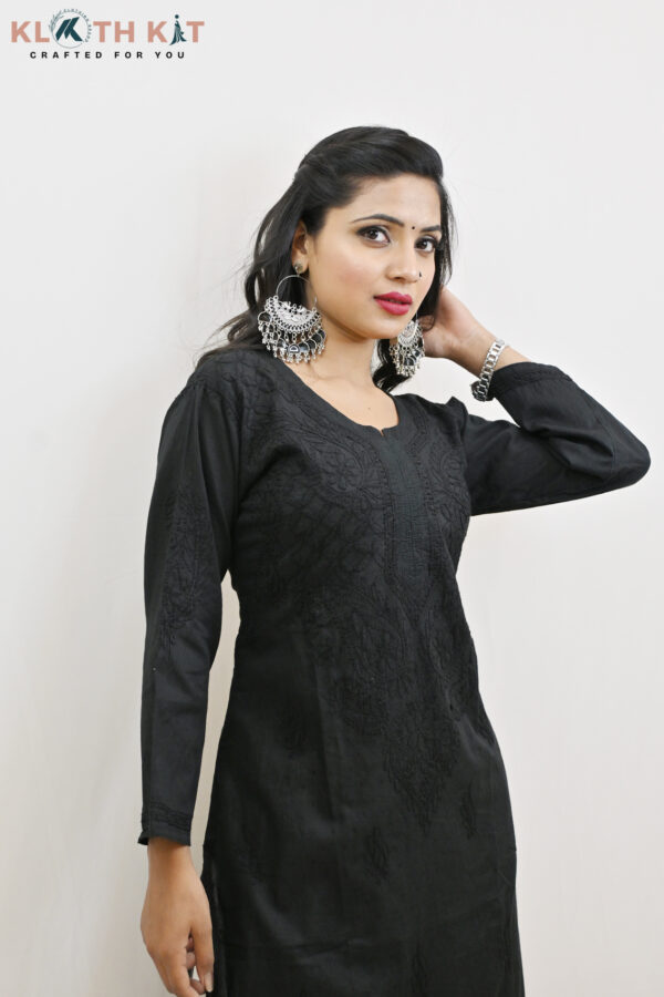 Kloth Kit Elegant Black Long Mulmul Chikankari Kurti - Image 4