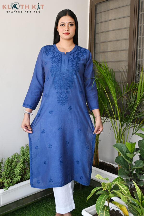 Chanderi Chikankari Kurti (Blue)