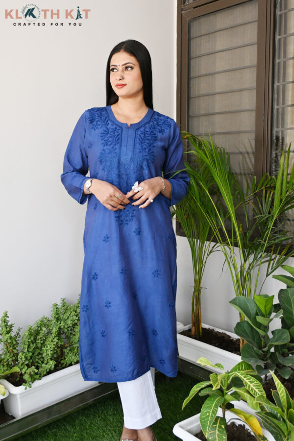 Chanderi Chikankari Kurti (Blue)