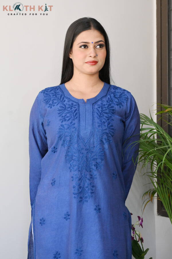 Chanderi Chikankari Kurti (Blue)