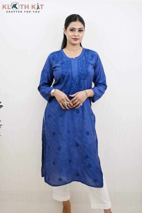 Chanderi Chikankari Kurti (Blue)