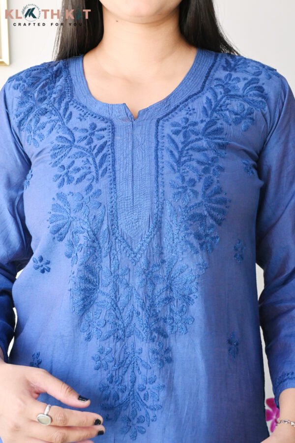 Chanderi Chikankari Kurti (Blue)