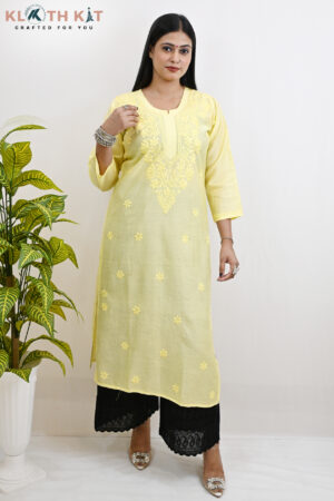Kloth Kit Yellow Elegant Chanderi Chikankari Long Kurti