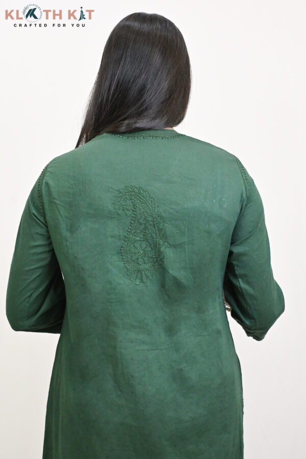 Kloth Kit Elegant Green Long Mulmul Chikankari Kurti - Image 6