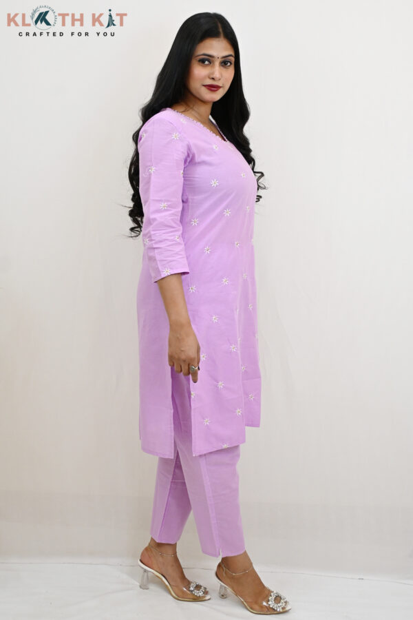 Kloth Kit Trendy Purple Co Ord Set with Embroidered Neck Design - Image 3