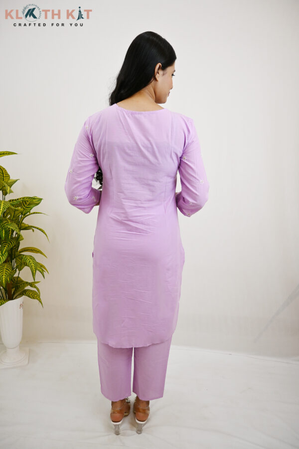 Kloth Kit Trendy Purple Co Ord Set with Embroidered Neck Design - Image 2