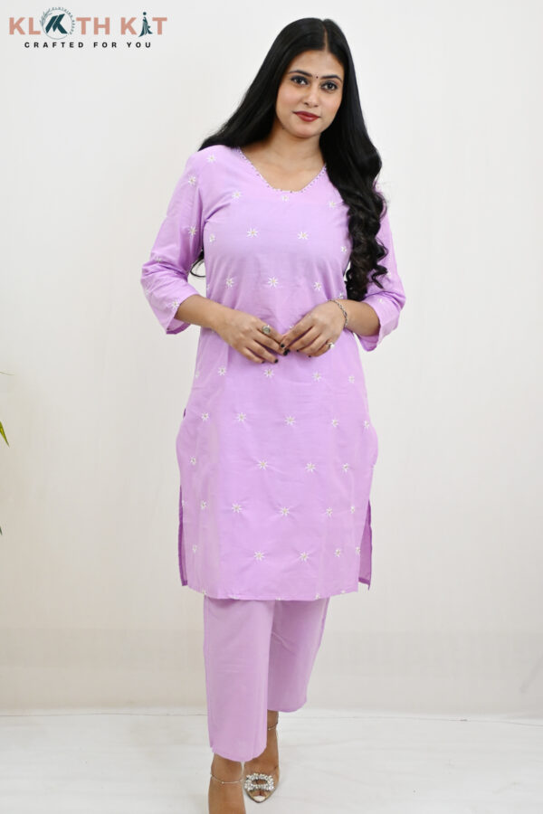 Kloth Kit Trendy Purple Co Ord Set with Embroidered Neck Design - Image 4