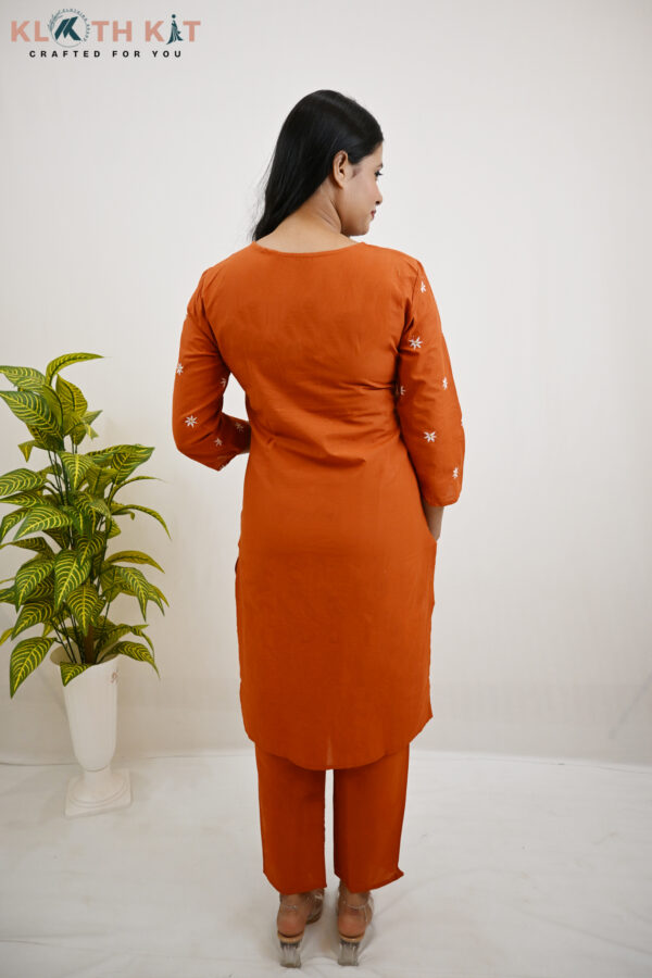 Kloth Kit Trendy Rust Orange Co Ord set with Embroidered Neck Design - Image 5
