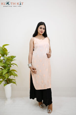 Sleeveless Chikankari Kurti (Peach)