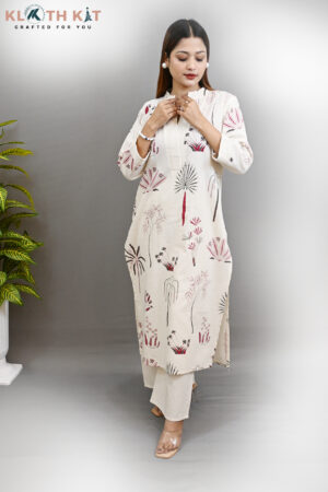 Off White Printed Kurta Set (Maroon)