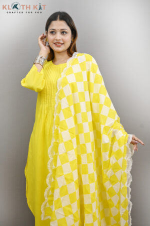 Yellow Pleated Kurta Set with Dupatta