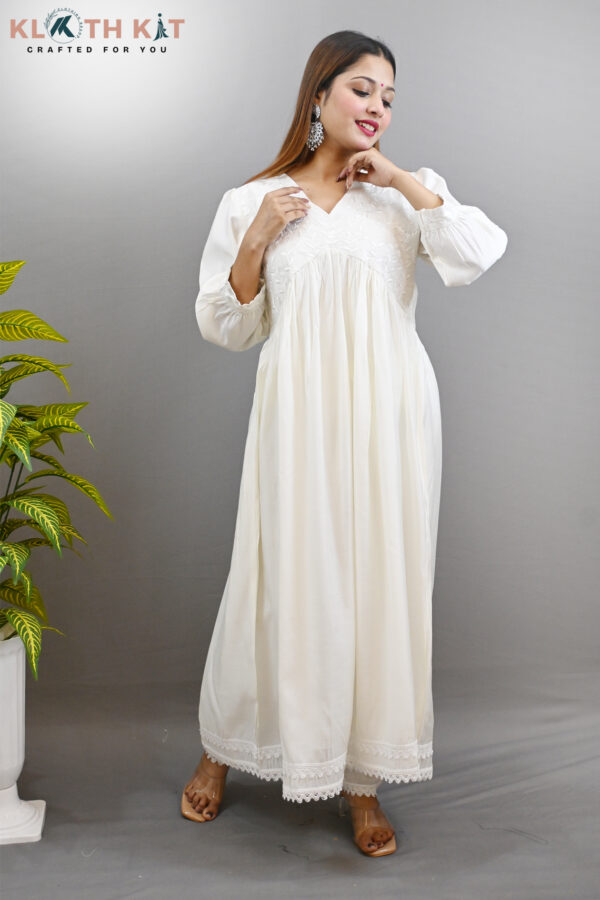 Kloth Kit White Alia Cut Anarkali Kurti with Pant & Dupatta - Image 3