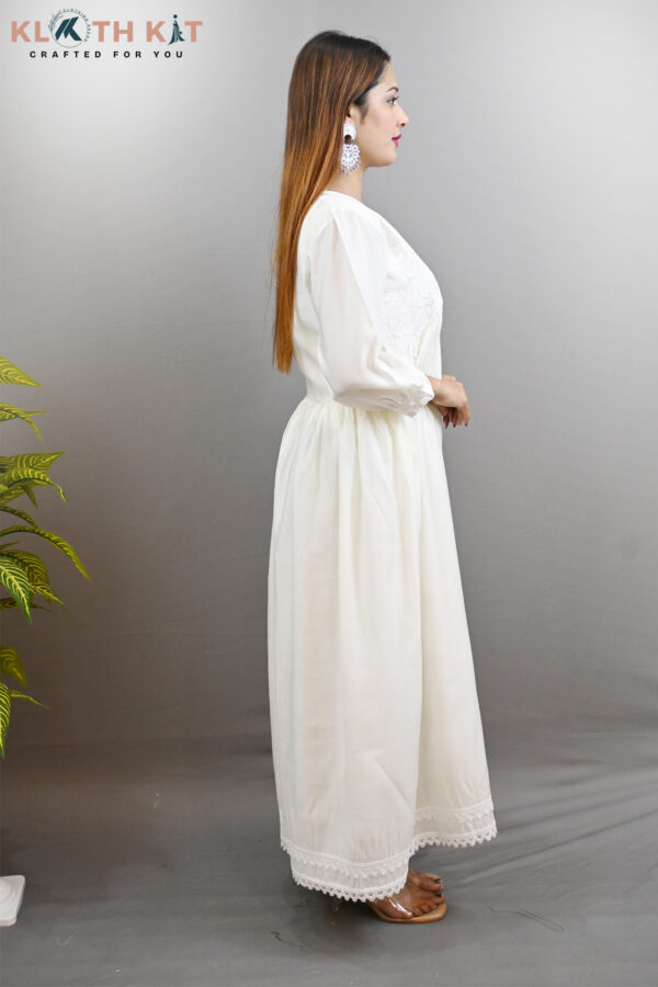 Kloth Kit White Alia Cut Anarkali Kurti with Pant & Dupatta - Image 5