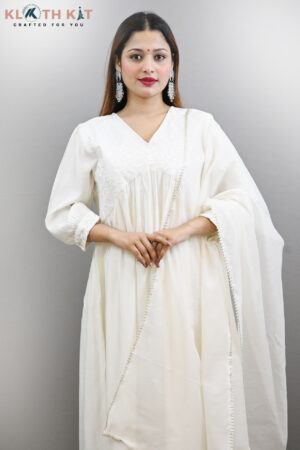 Kloth Kit White Alia Cut Anarkali Kurti with Pant & Dupatta