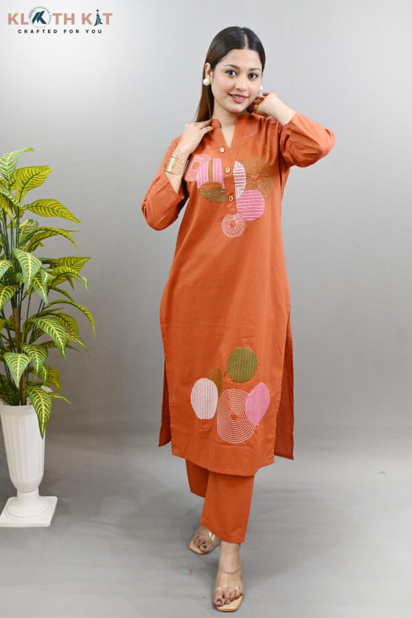 Kloth Kit Orange Embroidered Kurti Dupatta Set - Image 3