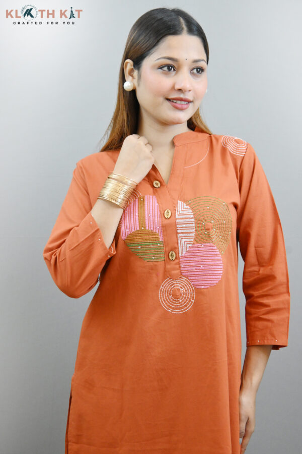 Kloth Kit Orange Embroidered Kurti Dupatta Set - Image 8
