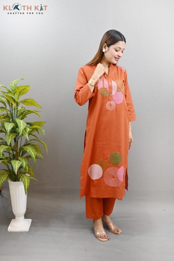 Kloth Kit Orange Embroidered Kurti Dupatta Set - Image 7