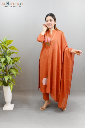 Kloth Kit Orange Embroidered Kurti Dupatta Set