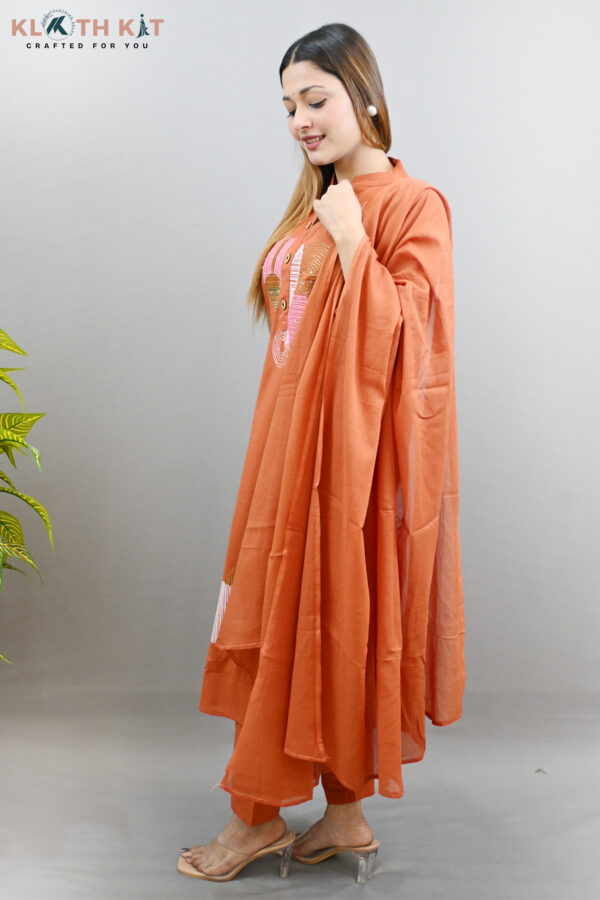 Kloth Kit Orange Embroidered Kurti Dupatta Set - Image 5