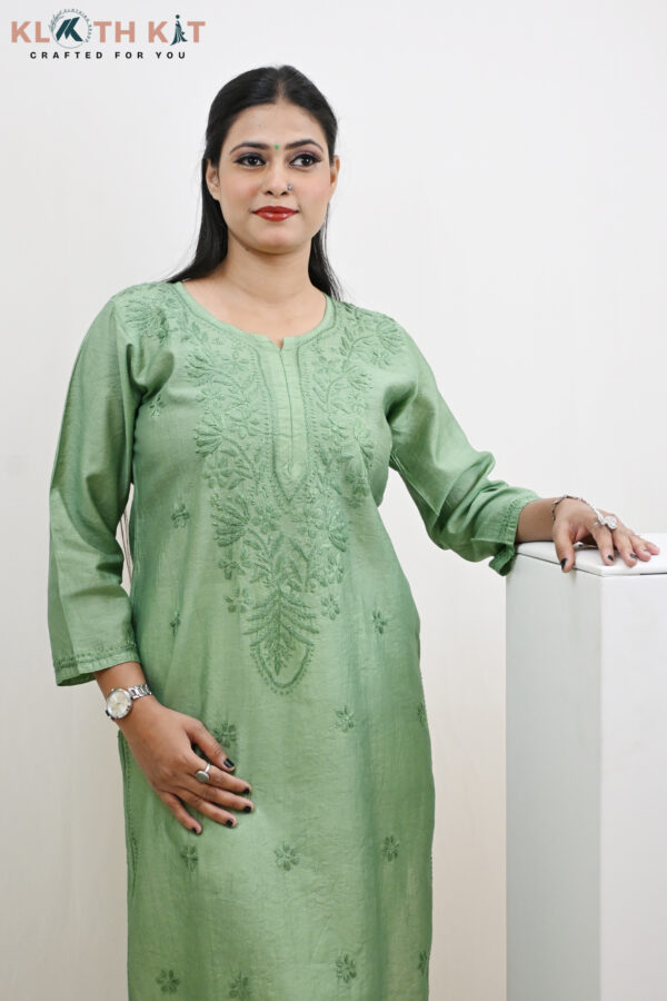 Green Chanderi Chikankari