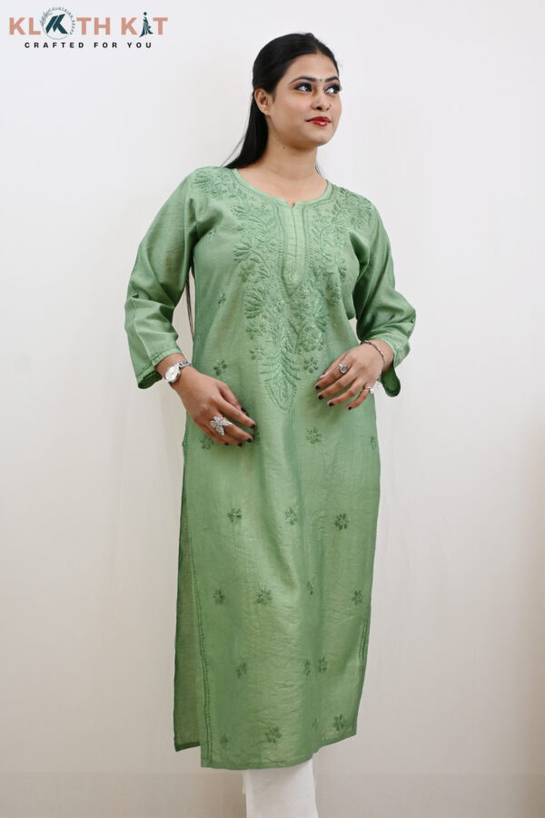 Green Chanderi Chikankari