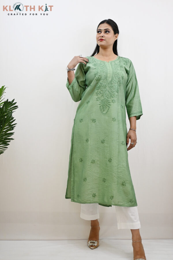 Green Chanderi Chikankari
