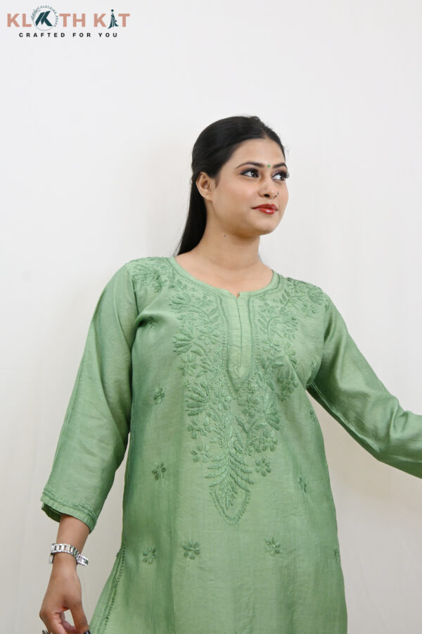 Green Chanderi Chikankari