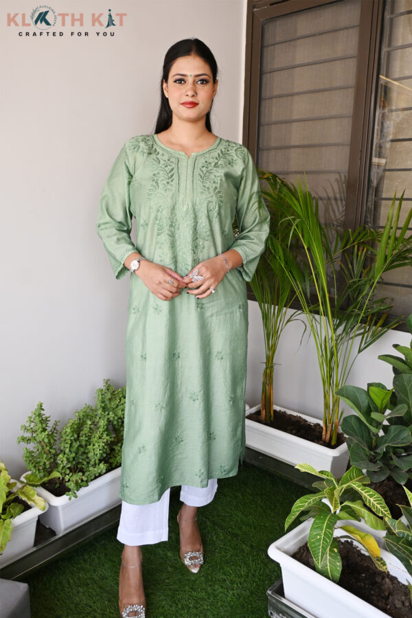 Green Chanderi Chikankari