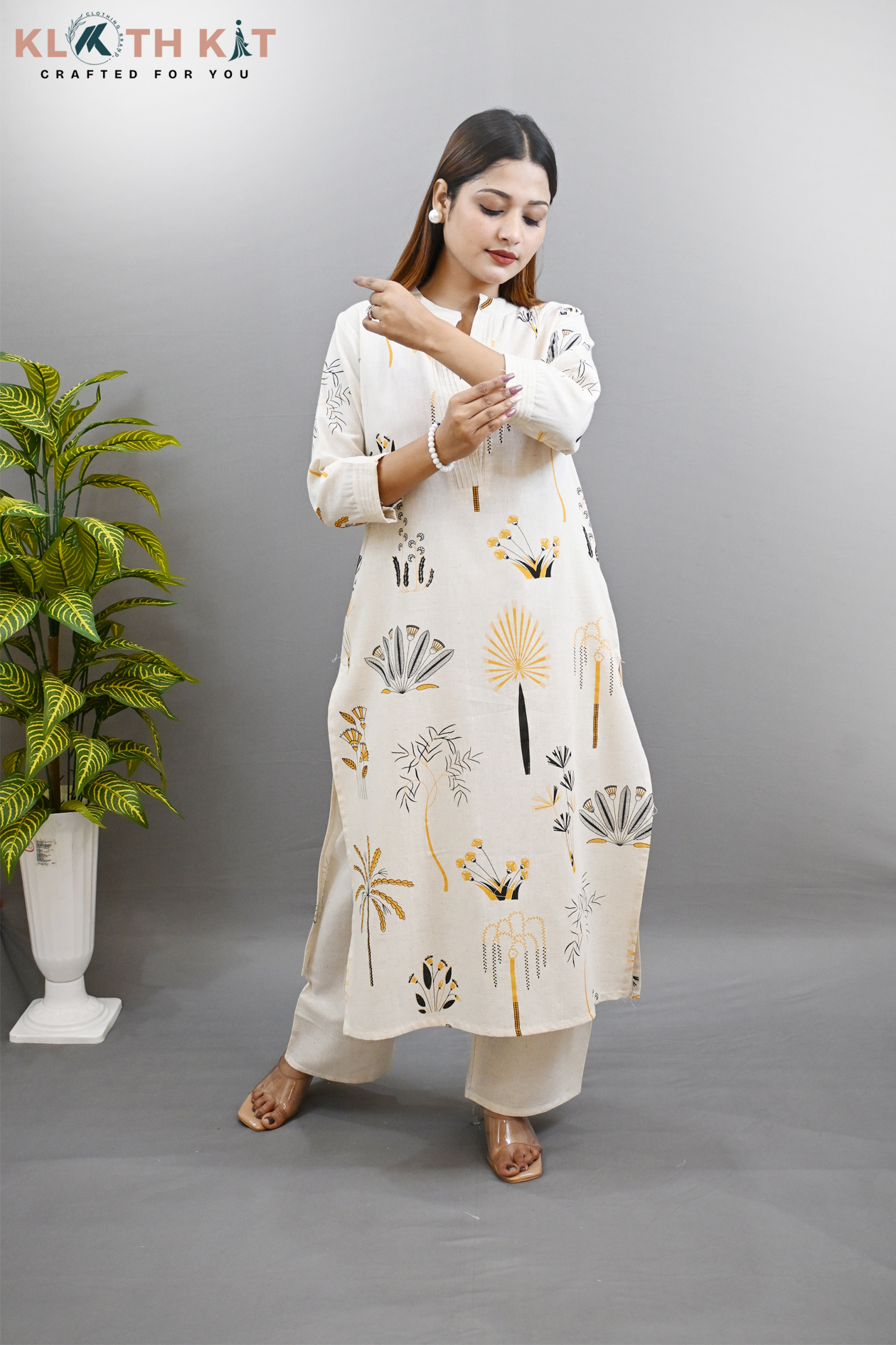 Printed Kurta Set (Yellow)